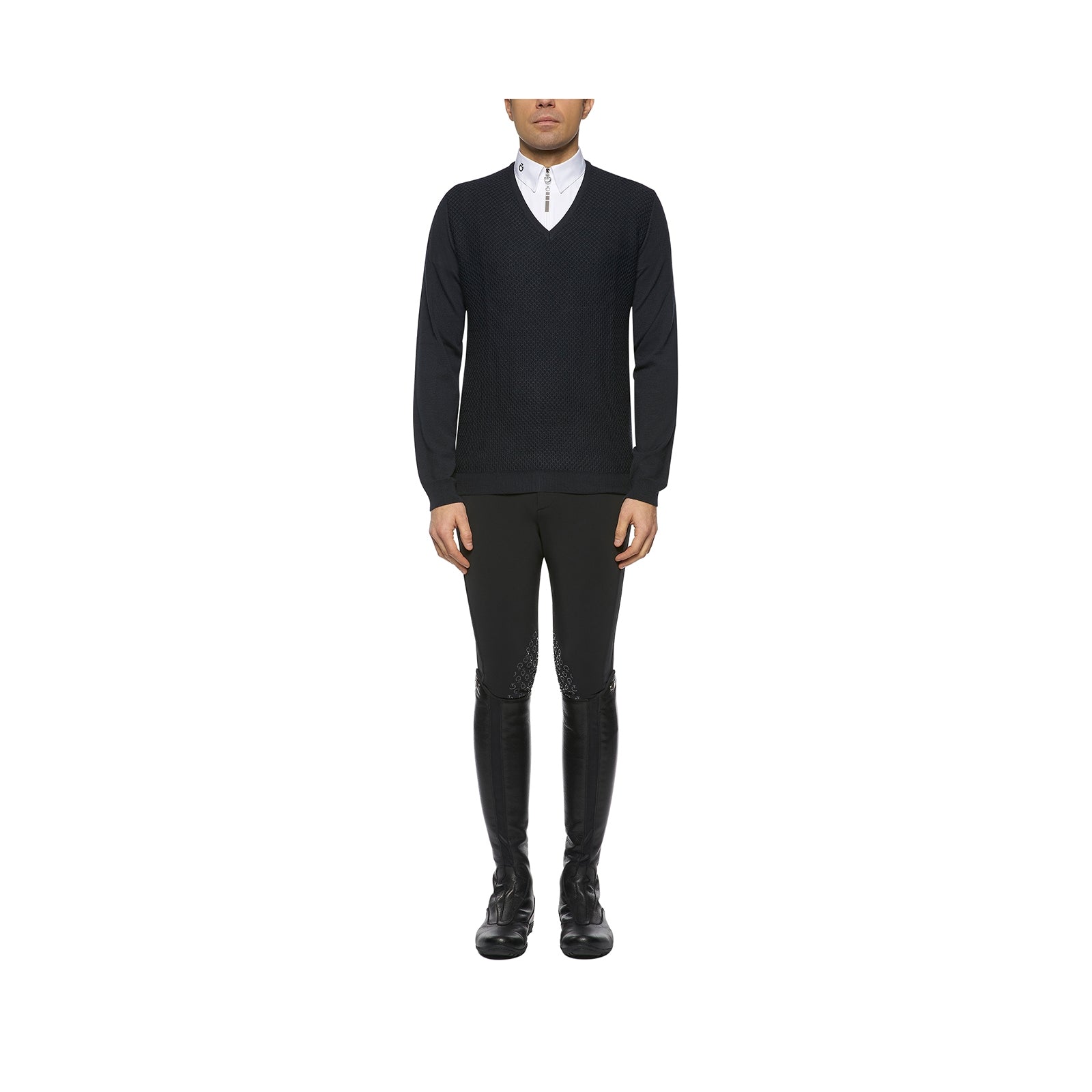 Cavalleria Toscana Men's Wool Knit Honeycomb V-Neck Sweater Women’s Riding Clothing