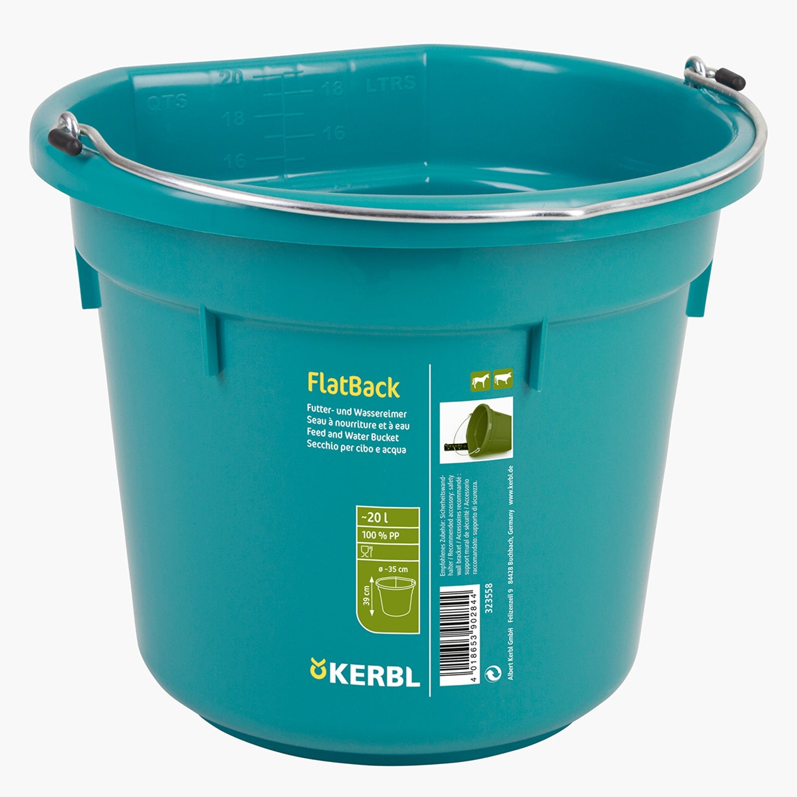Kerbl Feed and water bucket FlatBack ca. 20L Horse Feeders & Waterers