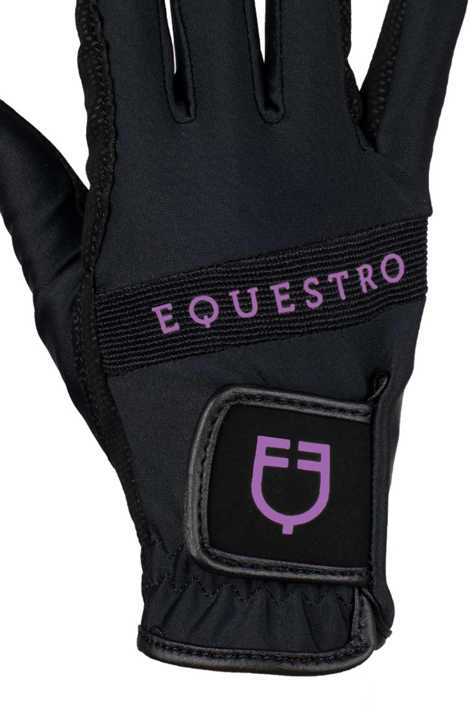 Equestro Gloves in Technical Fabric With Multicolor Logo Riding Gloves