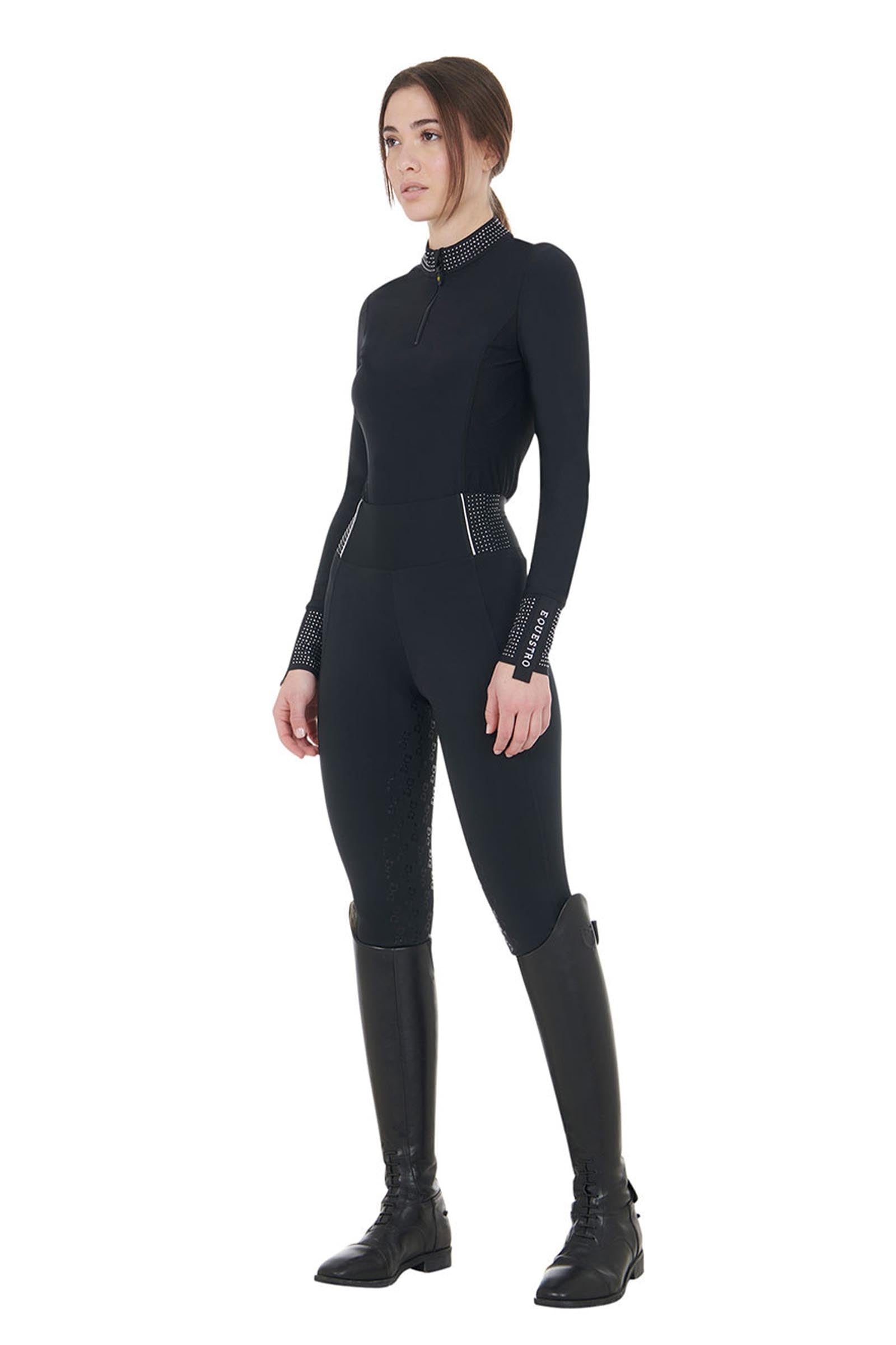 Equestro Women's Slim Fit Full Grip High-Waisted Leggings Rhinestones Womens Breeches