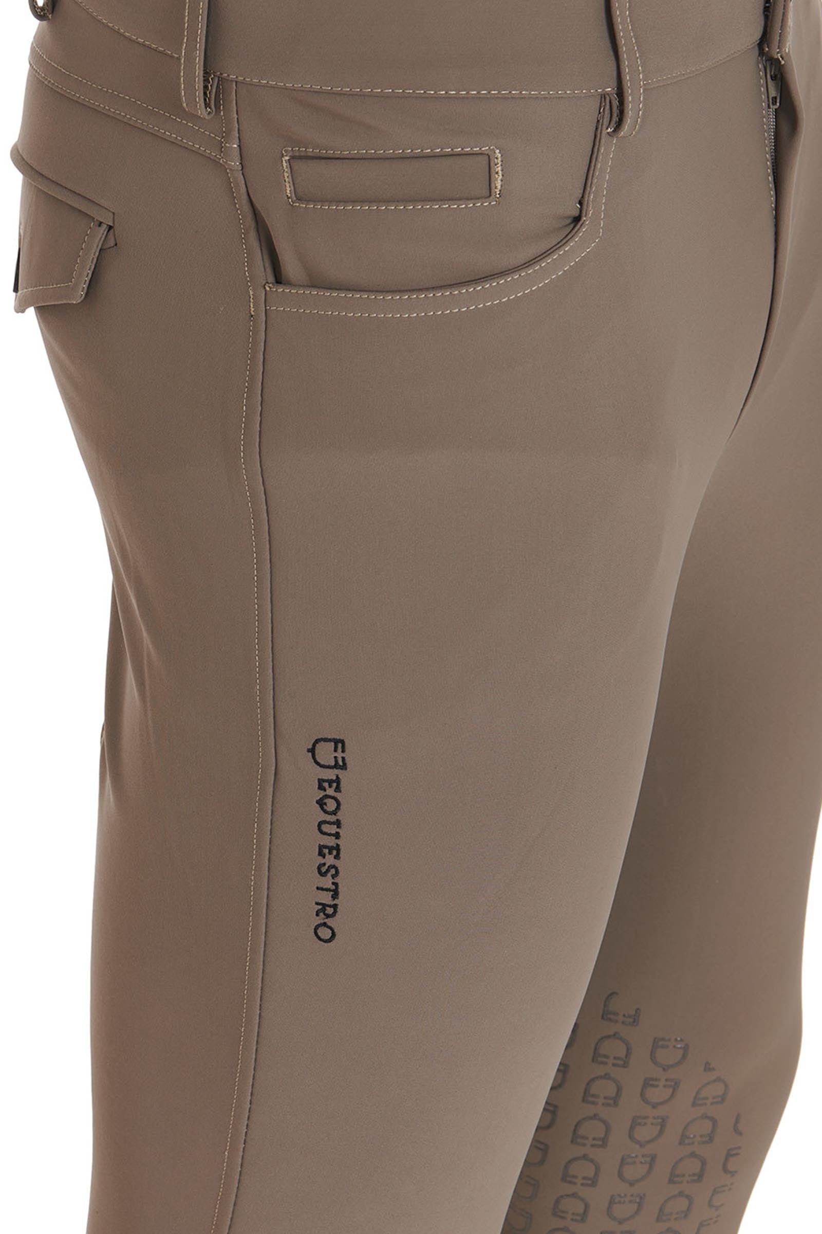 Equestro Men's Slim Fit Knee Grip Breeches With Logo Mens Riding Clothing