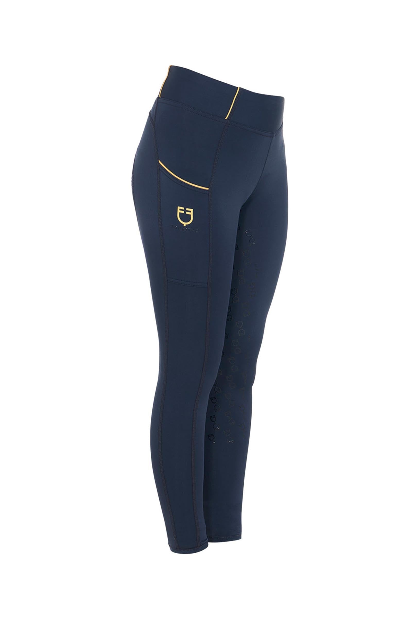 Equestro Girls' Slim Fit Full Grip Leggings With Logo Kids Apparel